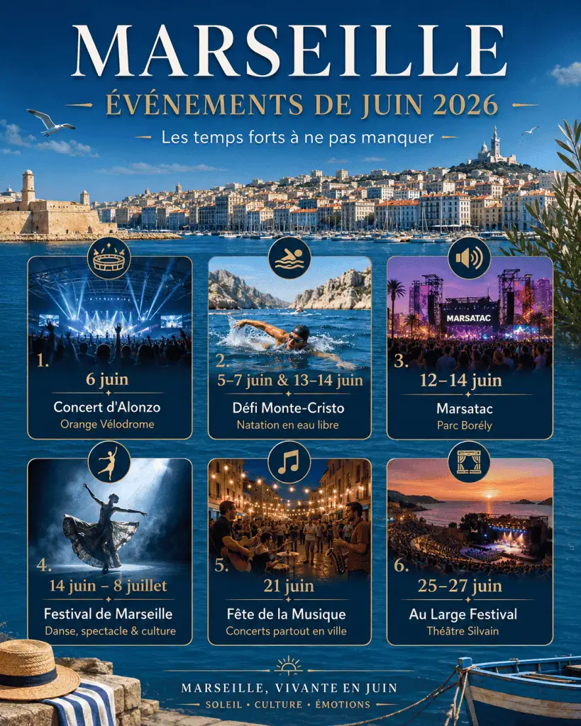 VTC événements Marseille juin 2026 - Alonzo Marsatac Monte-Cristo Fête de la Musique