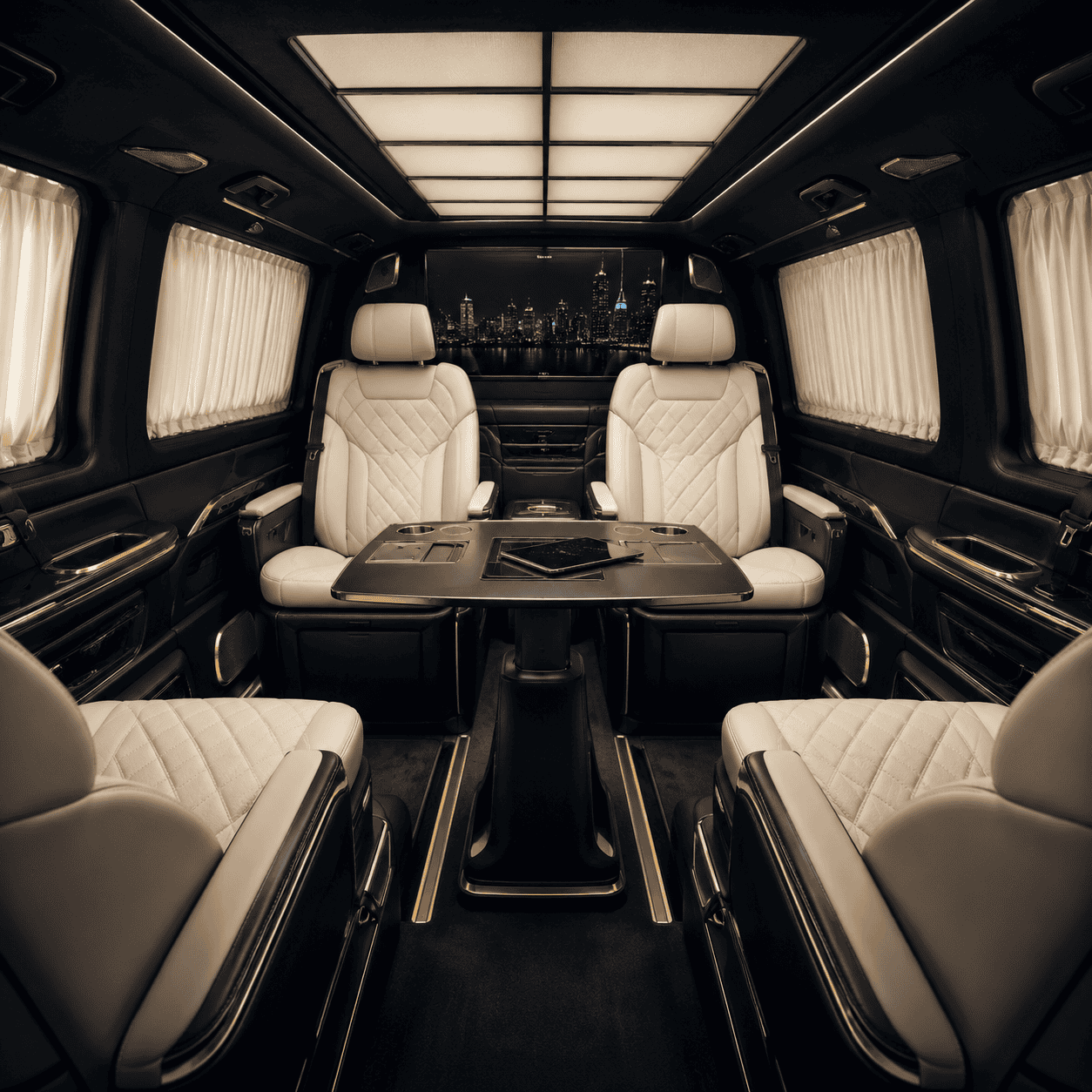 Mercedes V-Class configuration salon, sièges face-à-face, table centrale