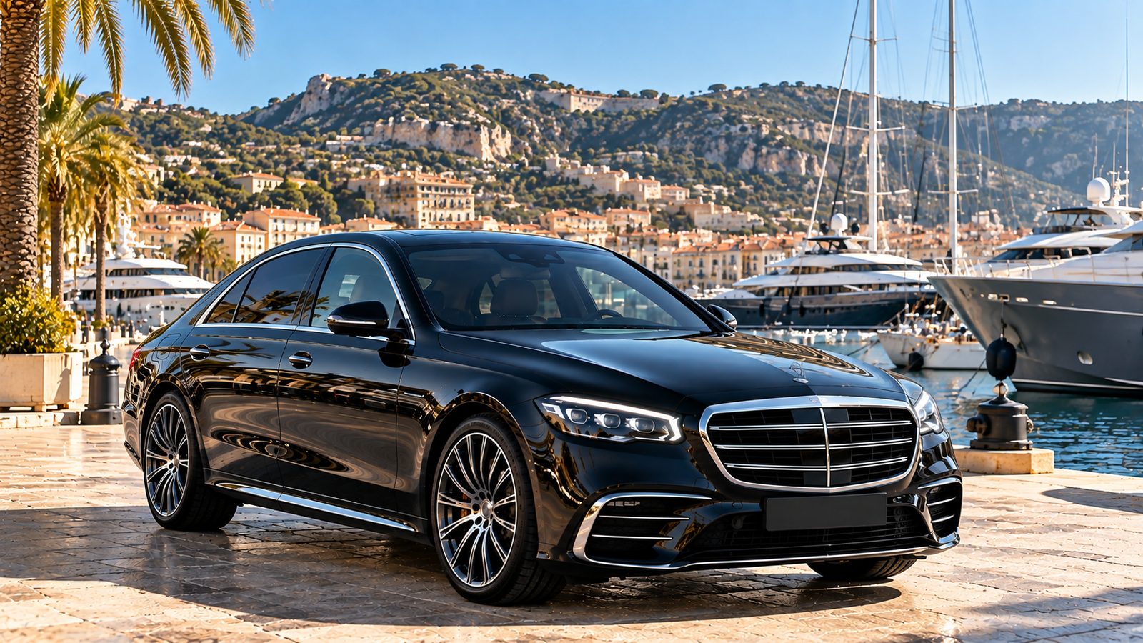 Berline noire avec chauffeur privé sur les quais du port de Toulon